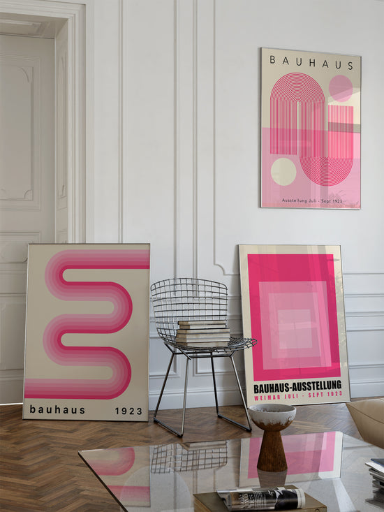 Set Of 3 Pink Bauhaus Prints | Digital Download