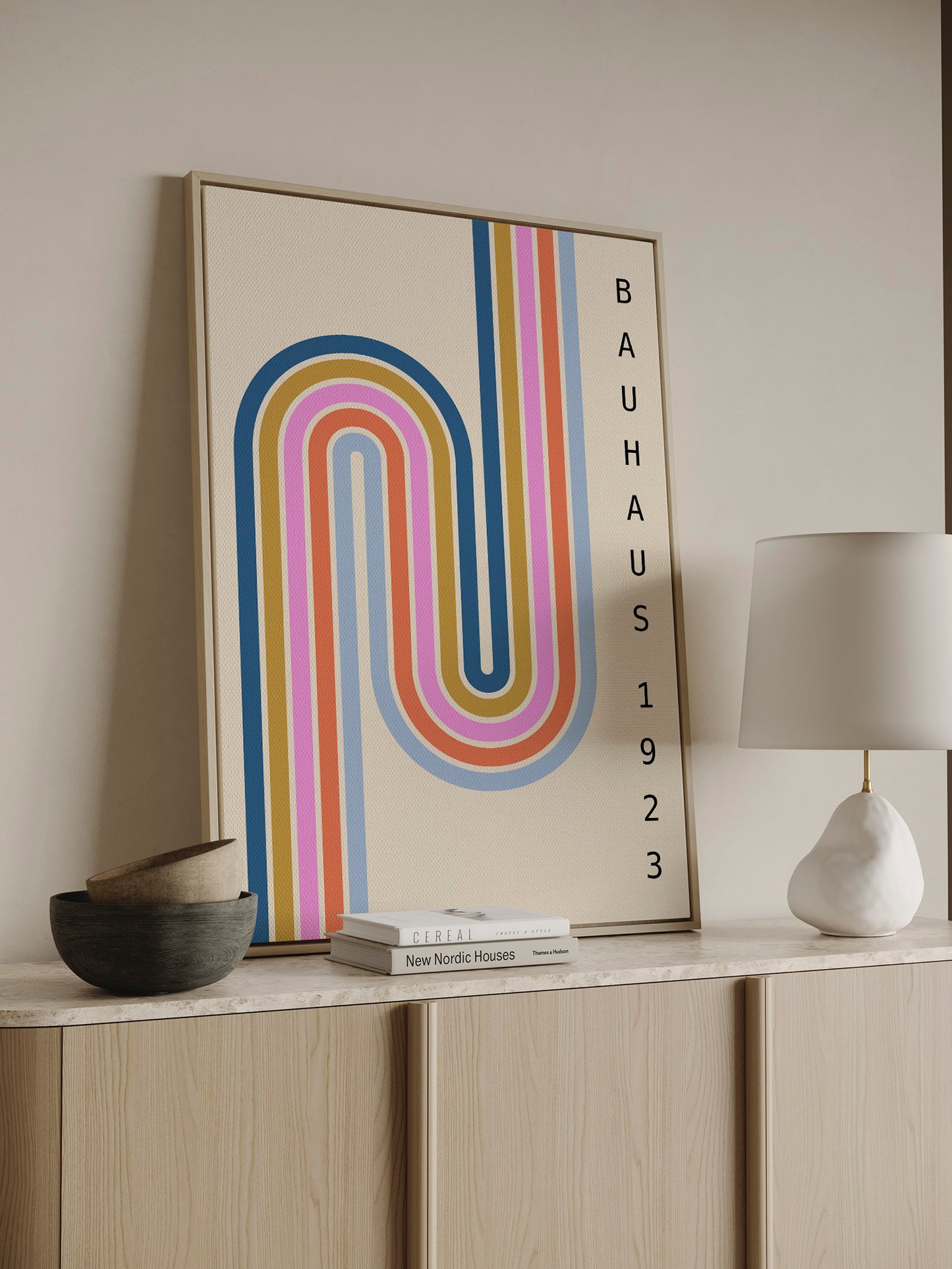 Pastel Stripes Bauhaus Framed Canvas