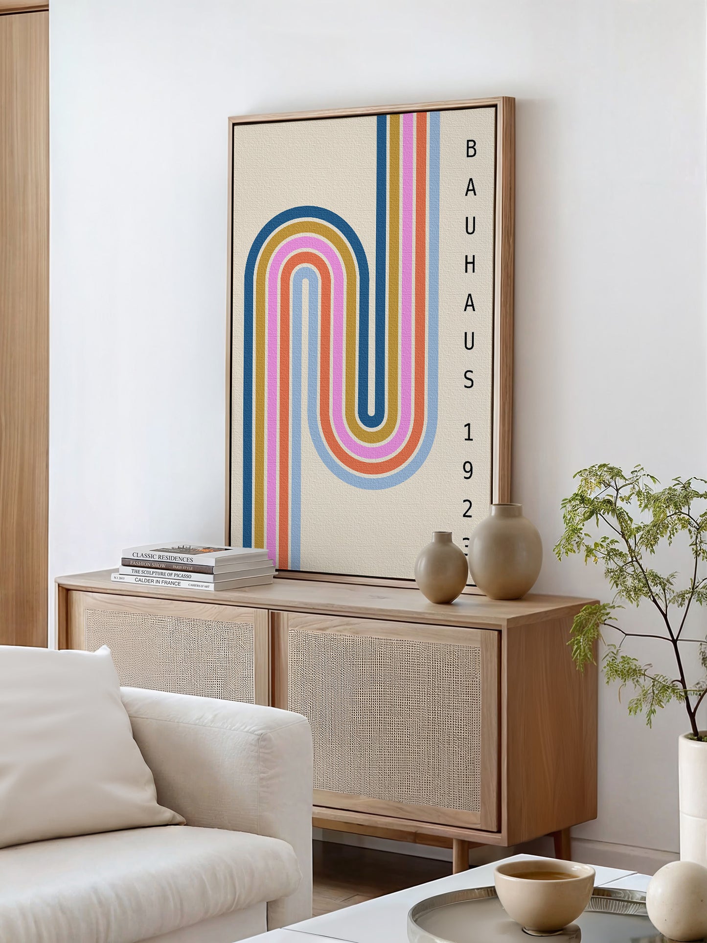 Pastel Stripes Bauhaus Framed Canvas