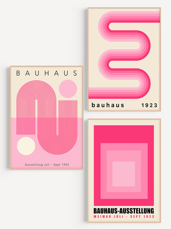 Set Of 3 Pink Bauhaus Prints