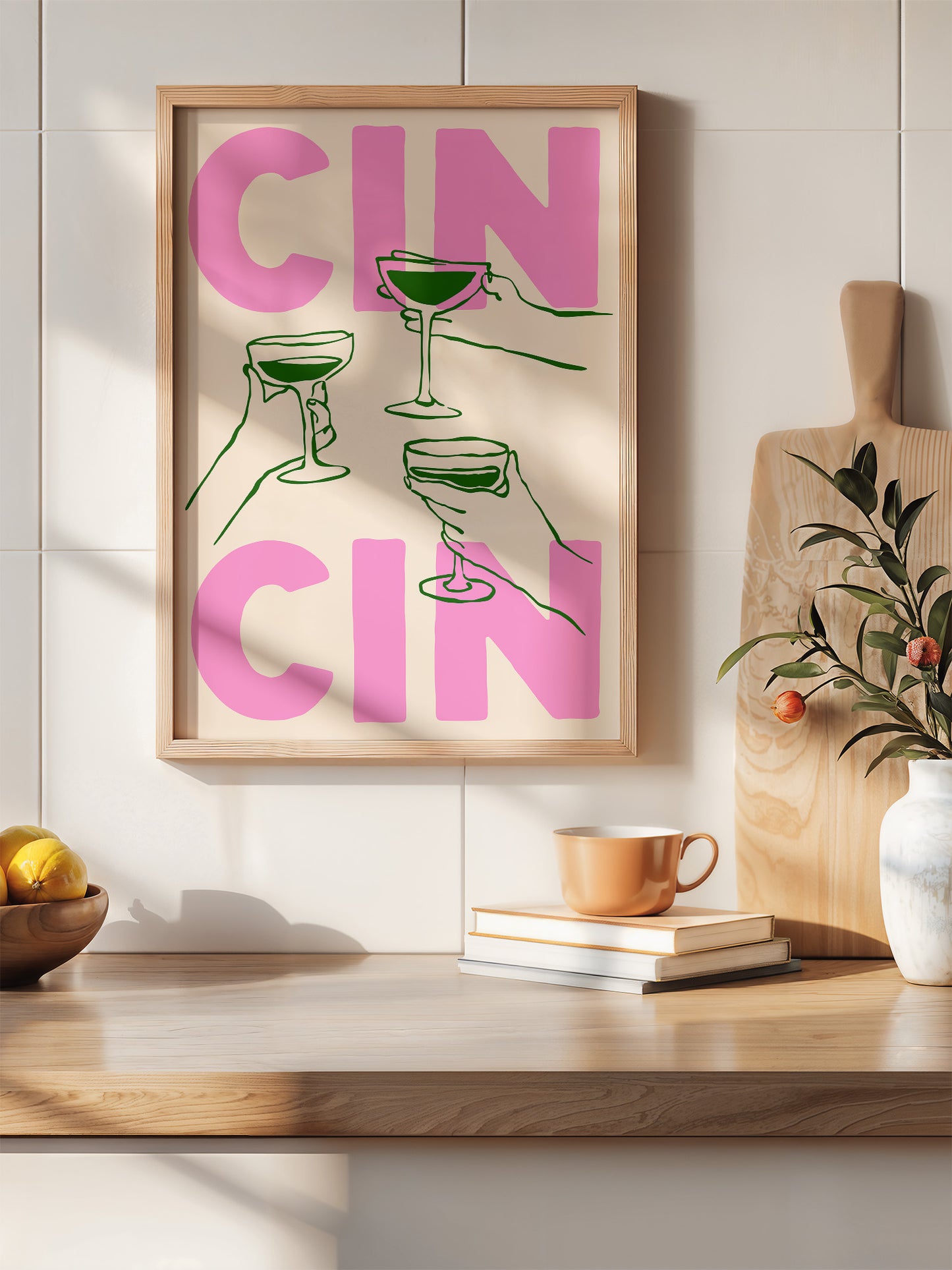 Retro Cin Cin Poster | Pink And Green