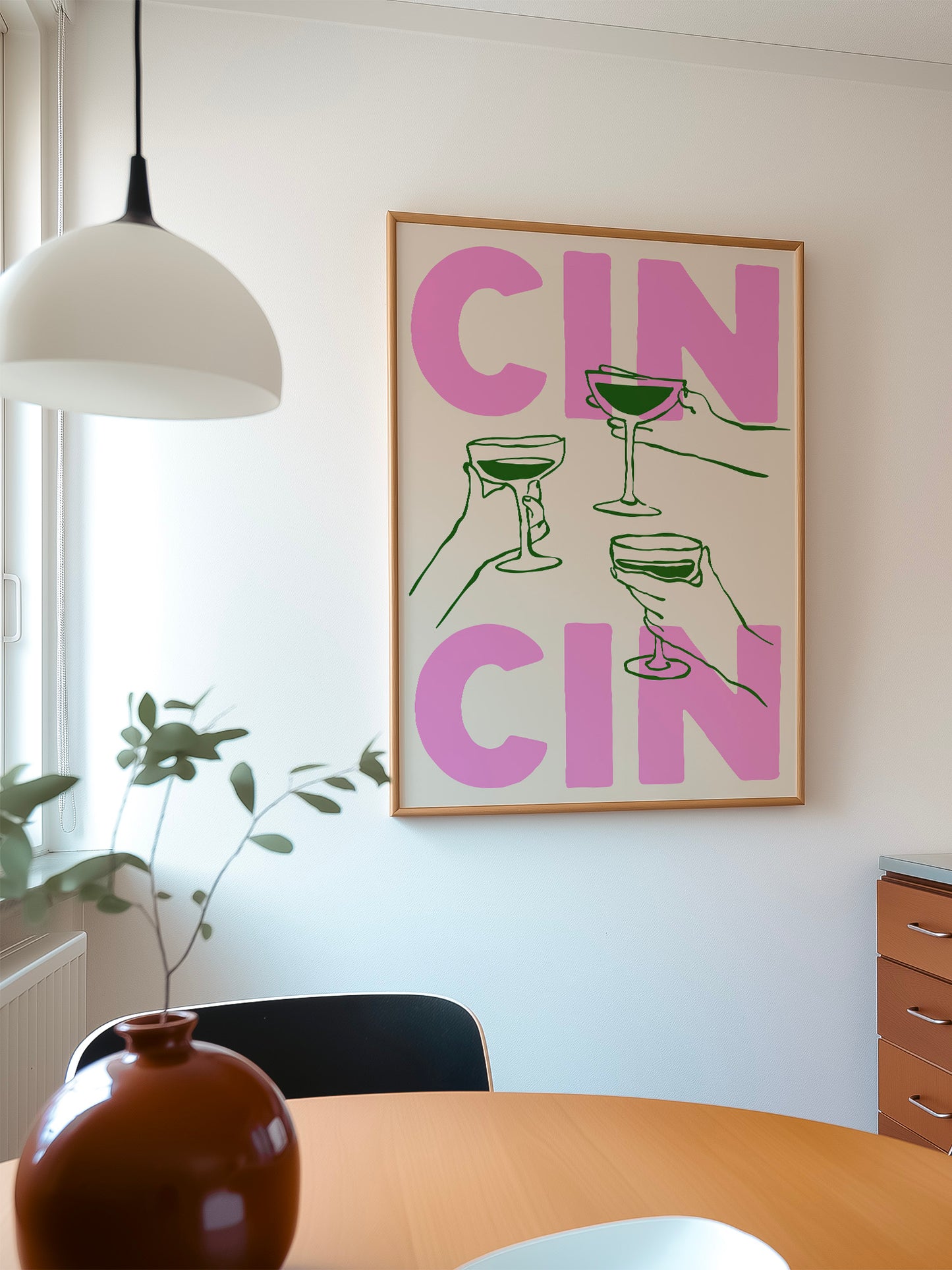 Retro Cin Cin Poster | Pink And Green