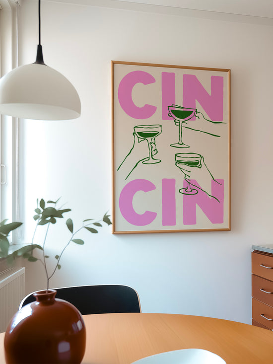 Retro Cin Cin Poster | Pink And Green