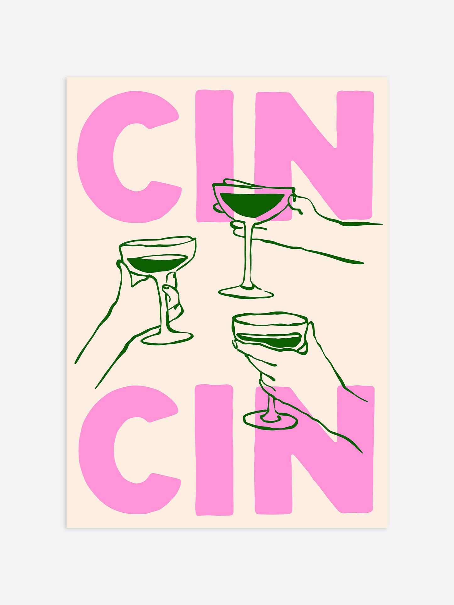 Retro Cin Cin Poster | Pink And Green