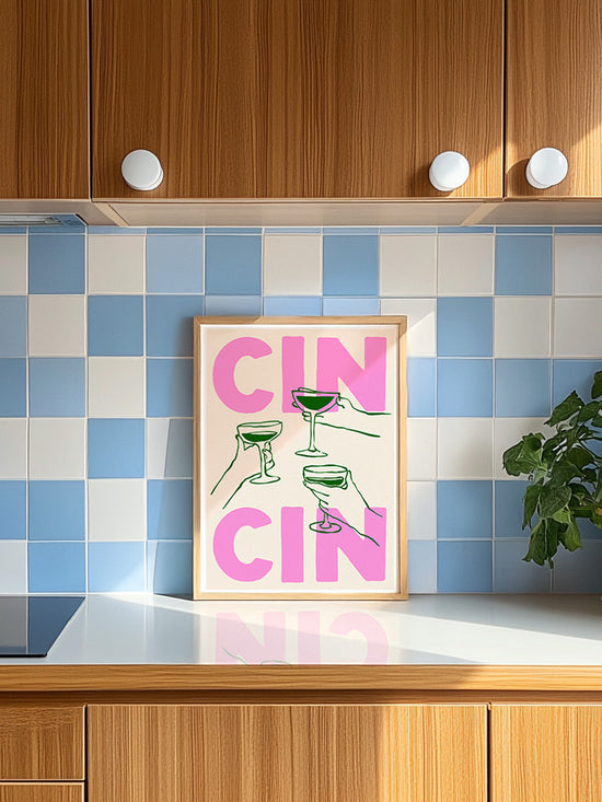 Retro Cin Cin Poster | Pink And Green