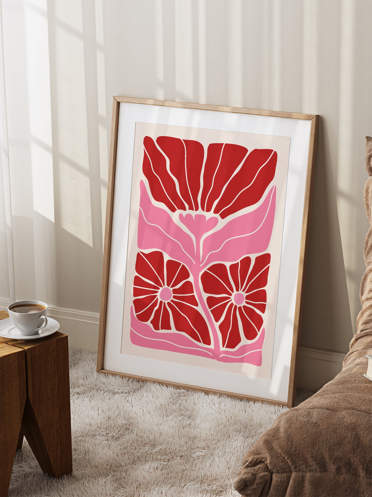 Red And Pink Wavy Flower Poster