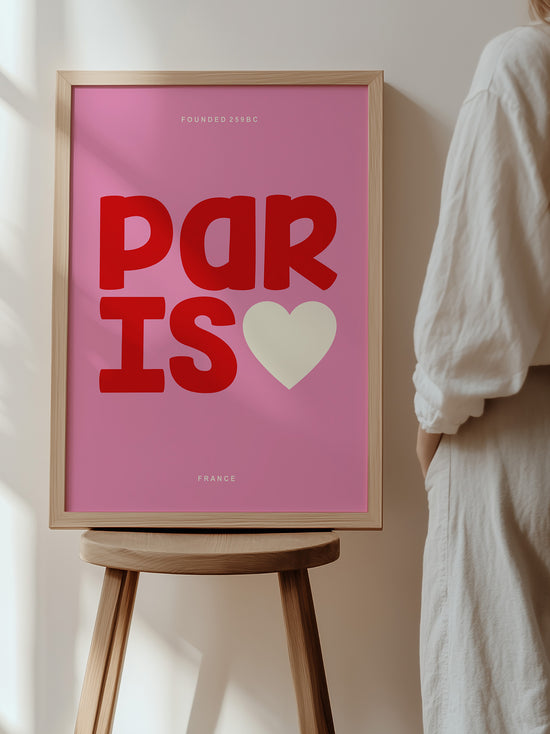 Paris Typography Poster | Pink And Red