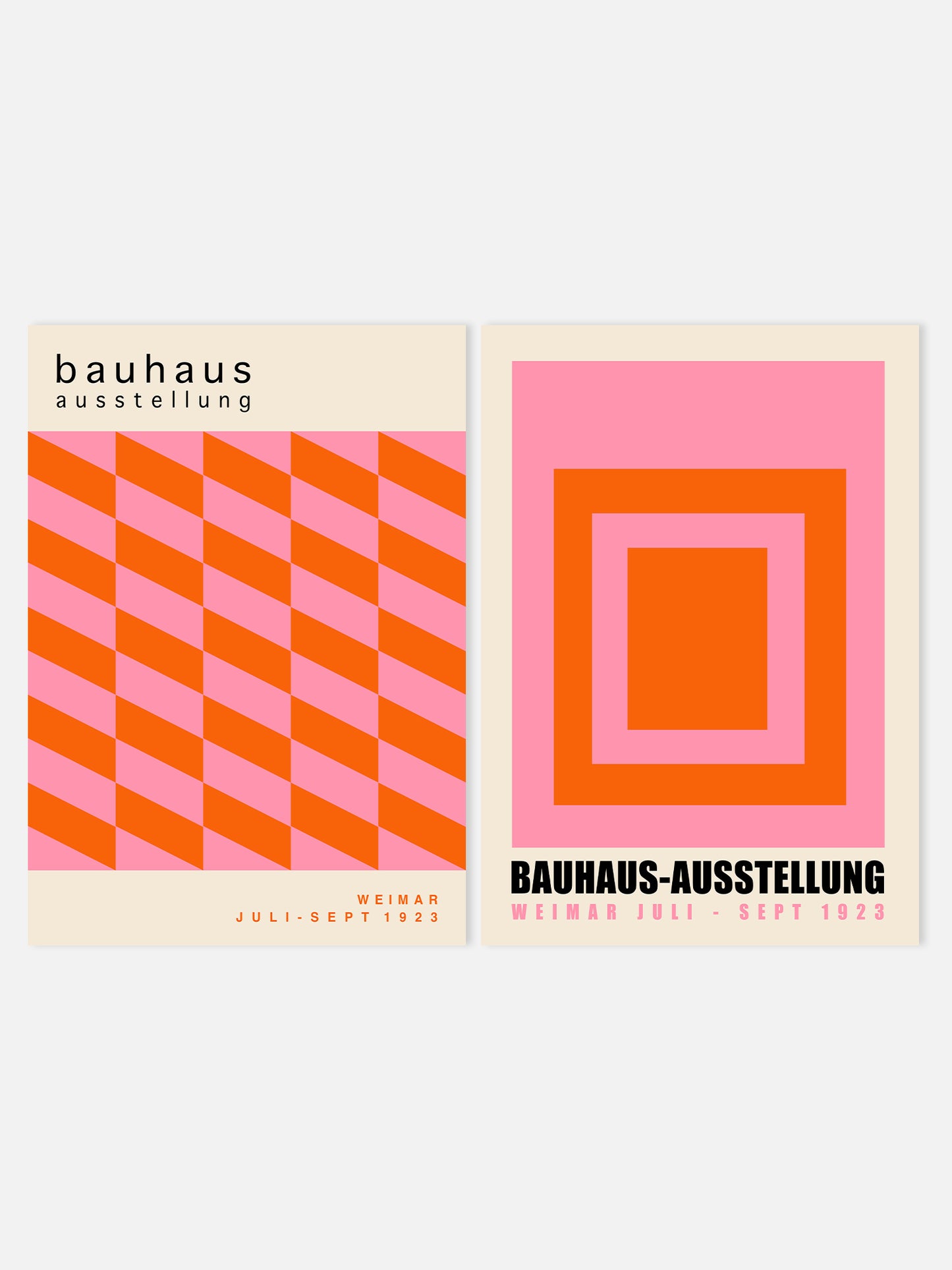 Set Of 2 Orange And Pink Bauhaus Prints