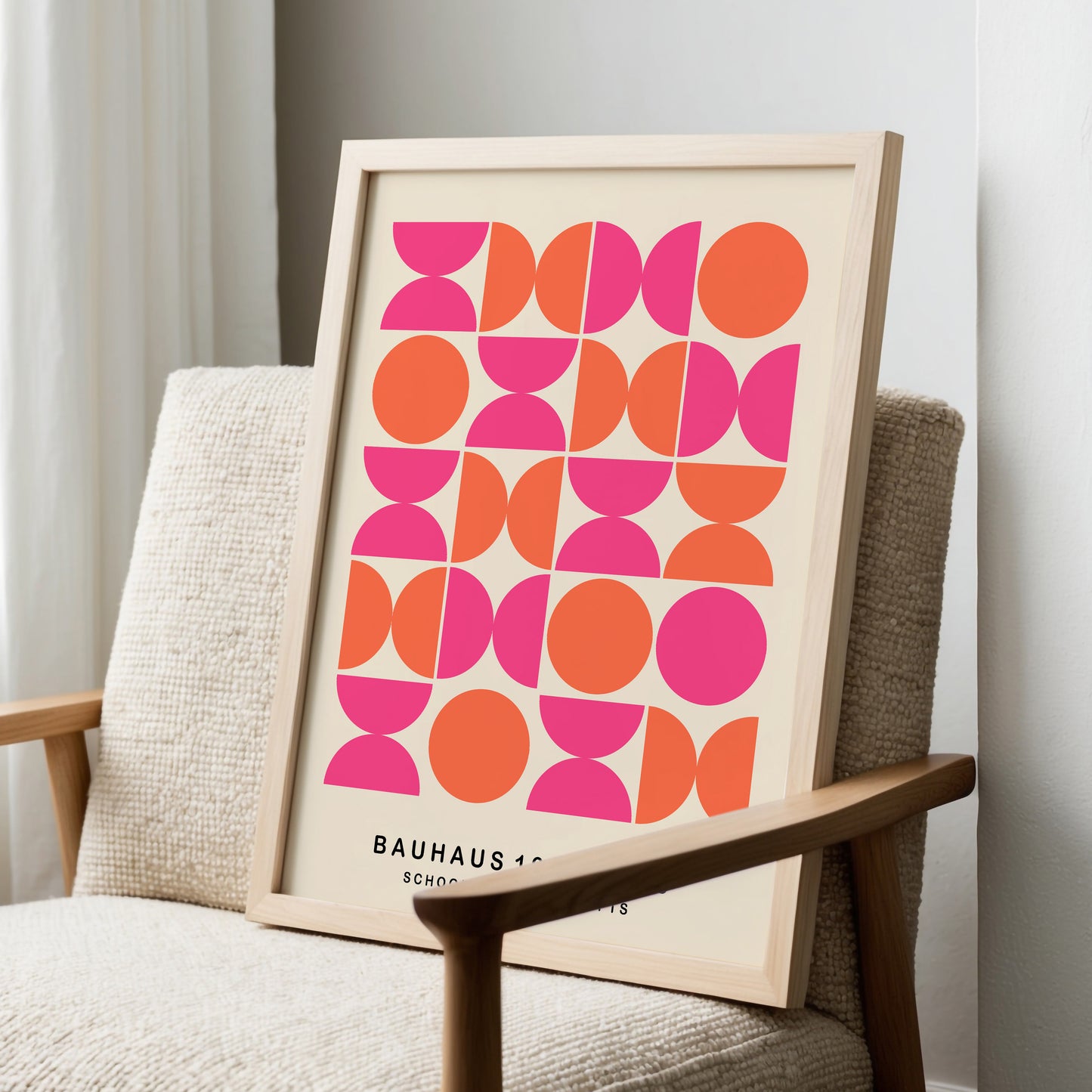Set Of 3 Pink And Orange Bauhaus Prints | Unframed Geometric Wall Art