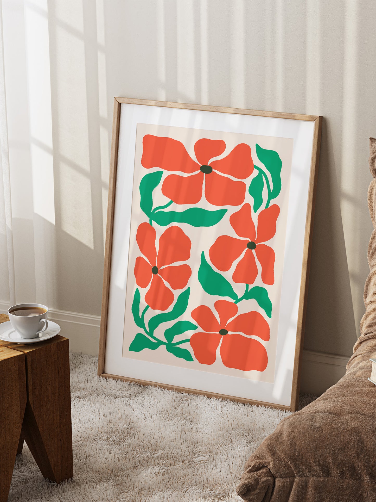 Red And Green Boho Flower Print
