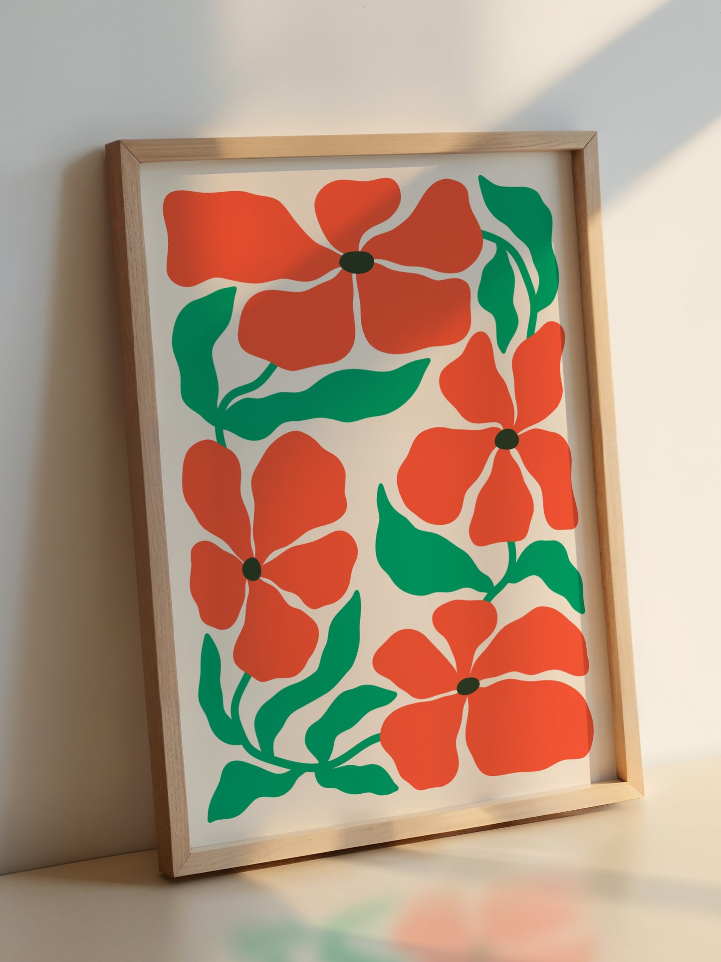 Red And Green Boho Flower Print