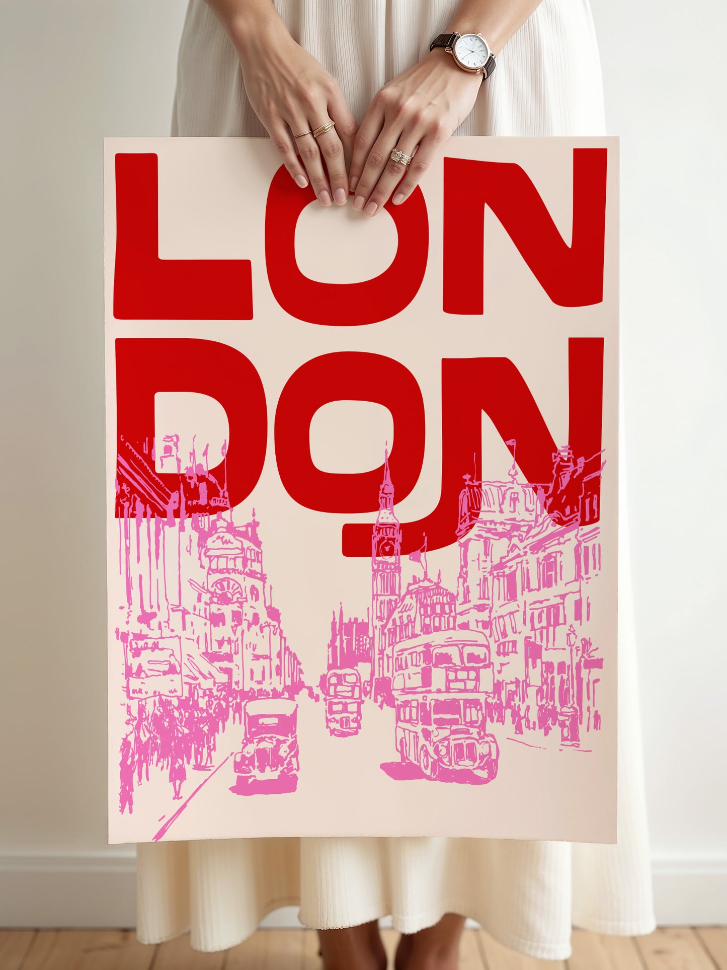 Retro London Travel Poster | Pink And Red
