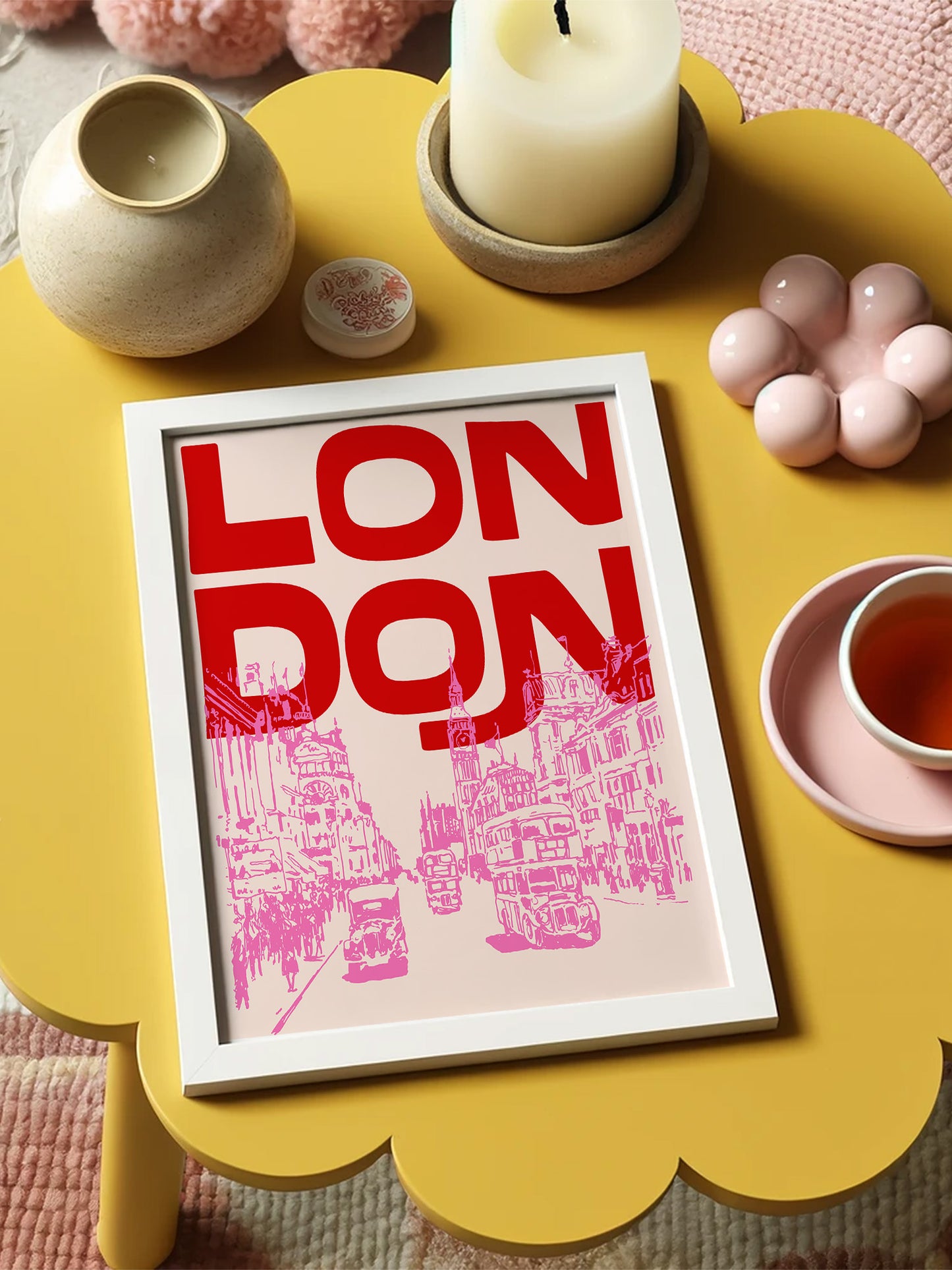 Retro London Travel Poster | Pink And Red