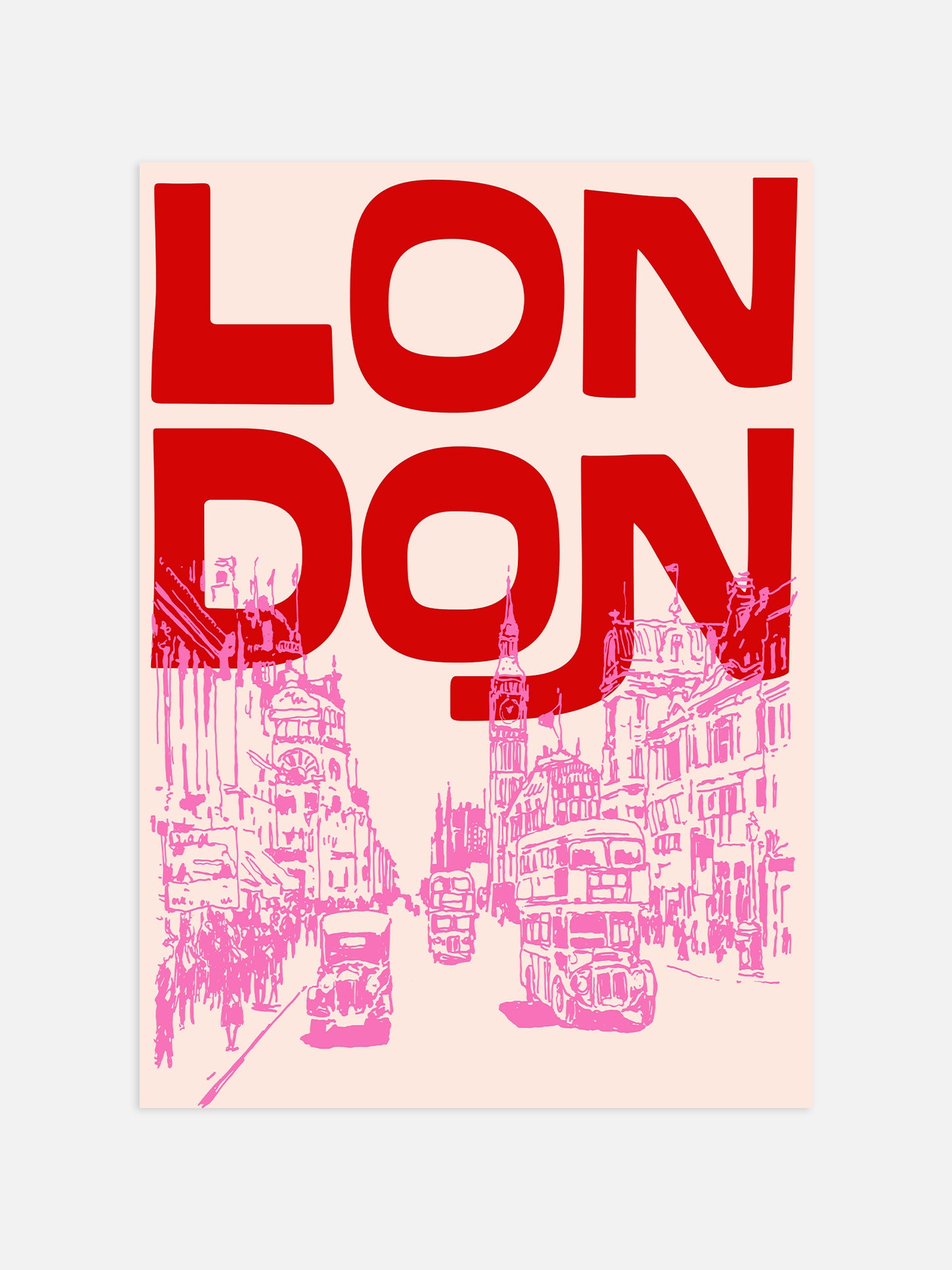 Retro London Travel Poster | Pink And Red