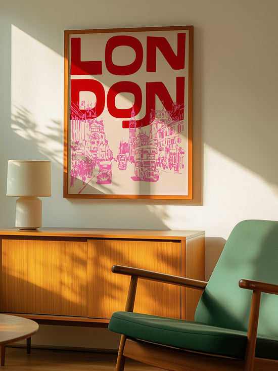 Retro London Travel Poster | Pink And Red