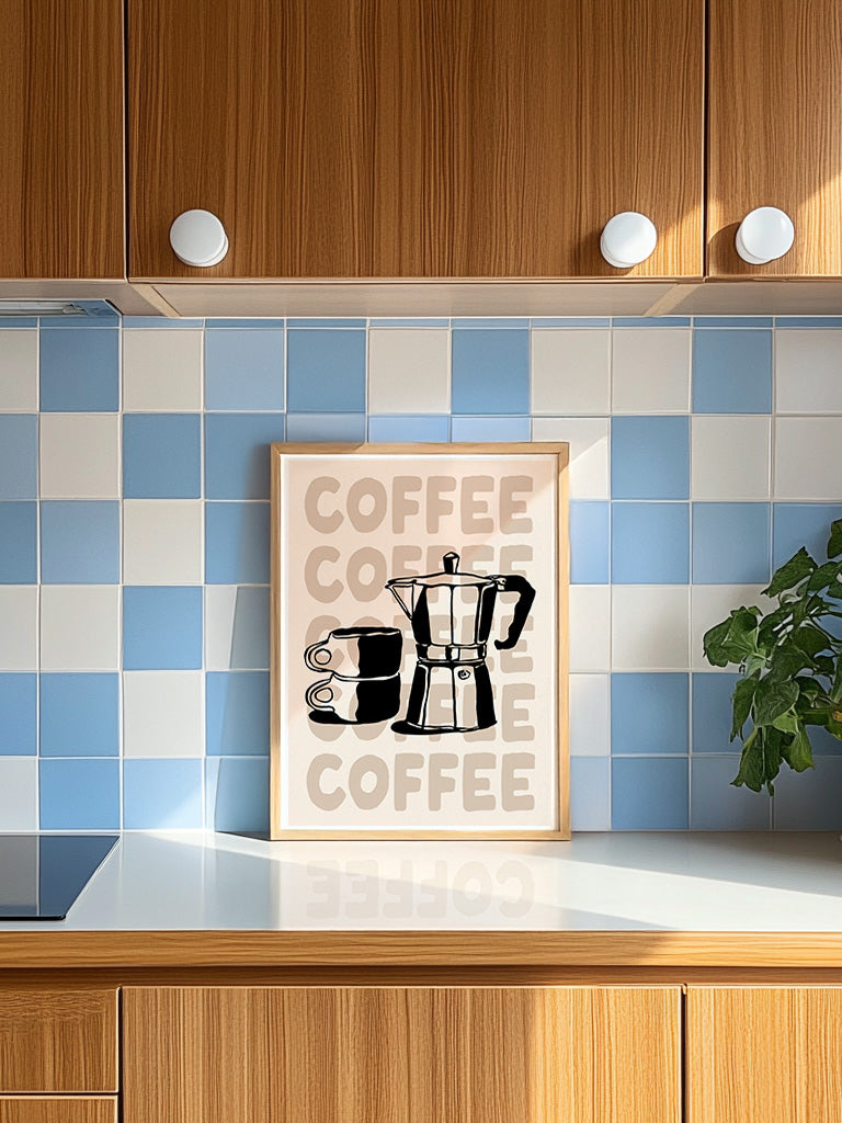 Retro Coffee Poster | Beige And Black