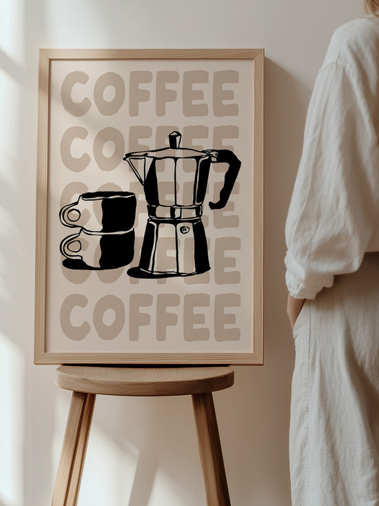Retro Coffee Poster | Beige And Black