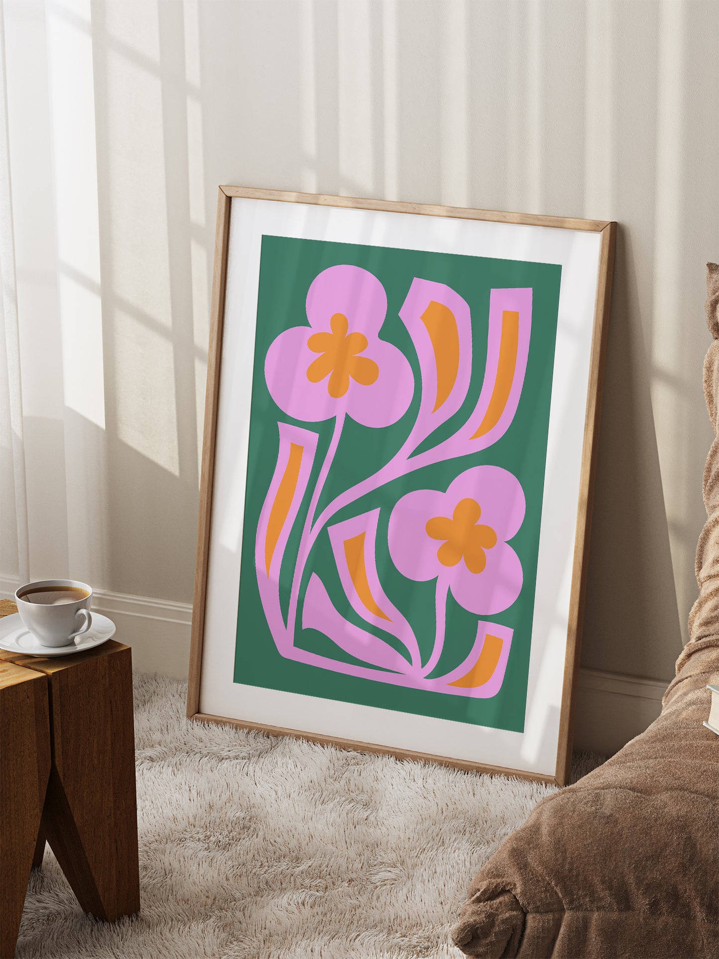 Retro Pink And Green Flower Poster
