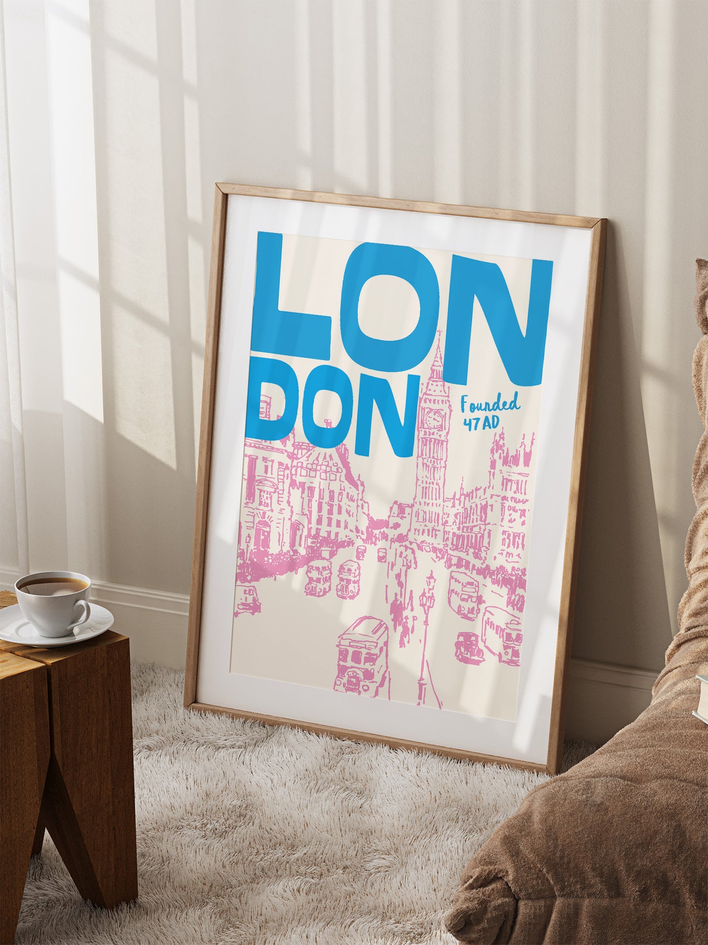Retro London Print, Pink And Blue | Download