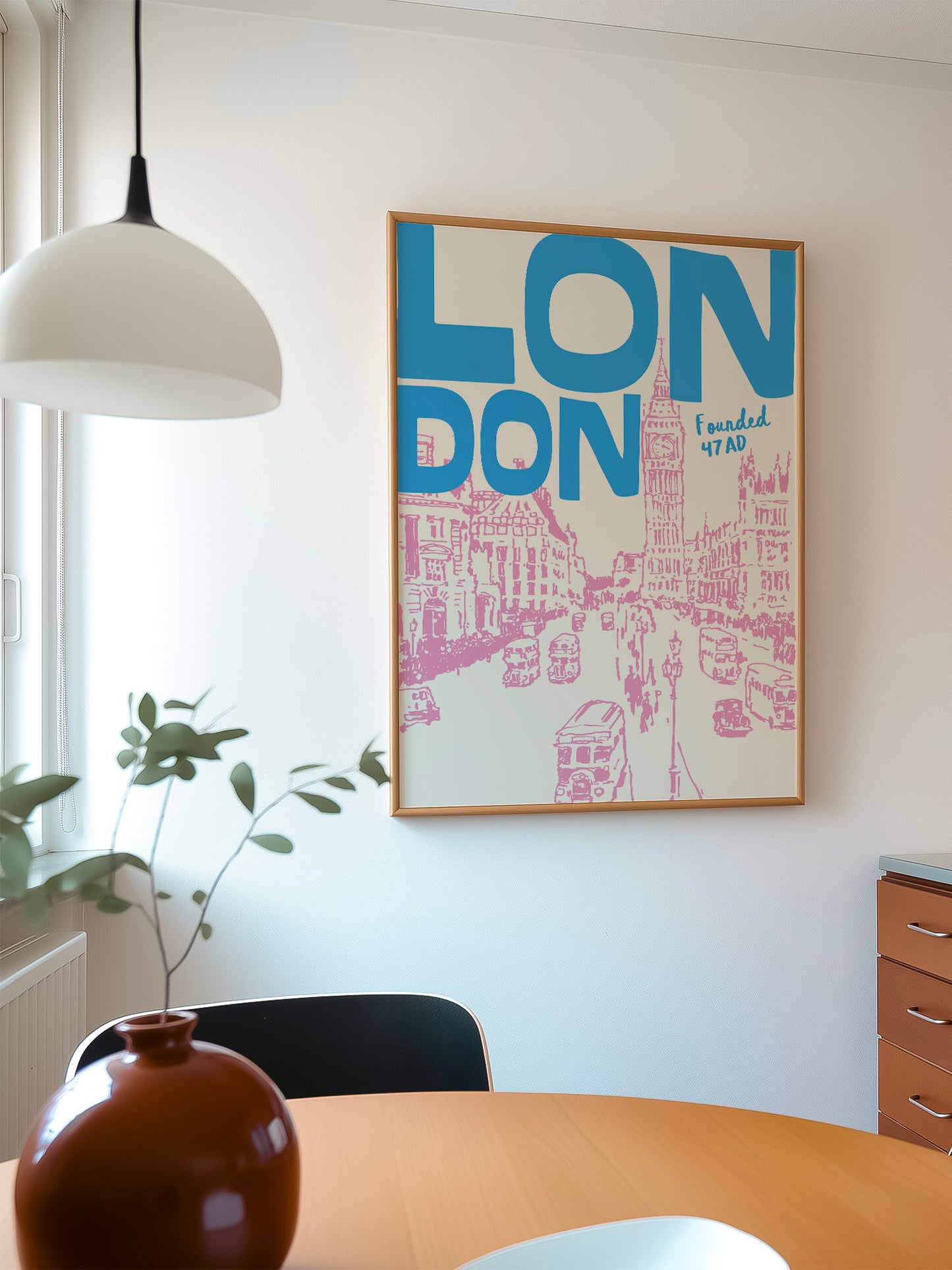 Retro London Print, Pink And Blue | Download