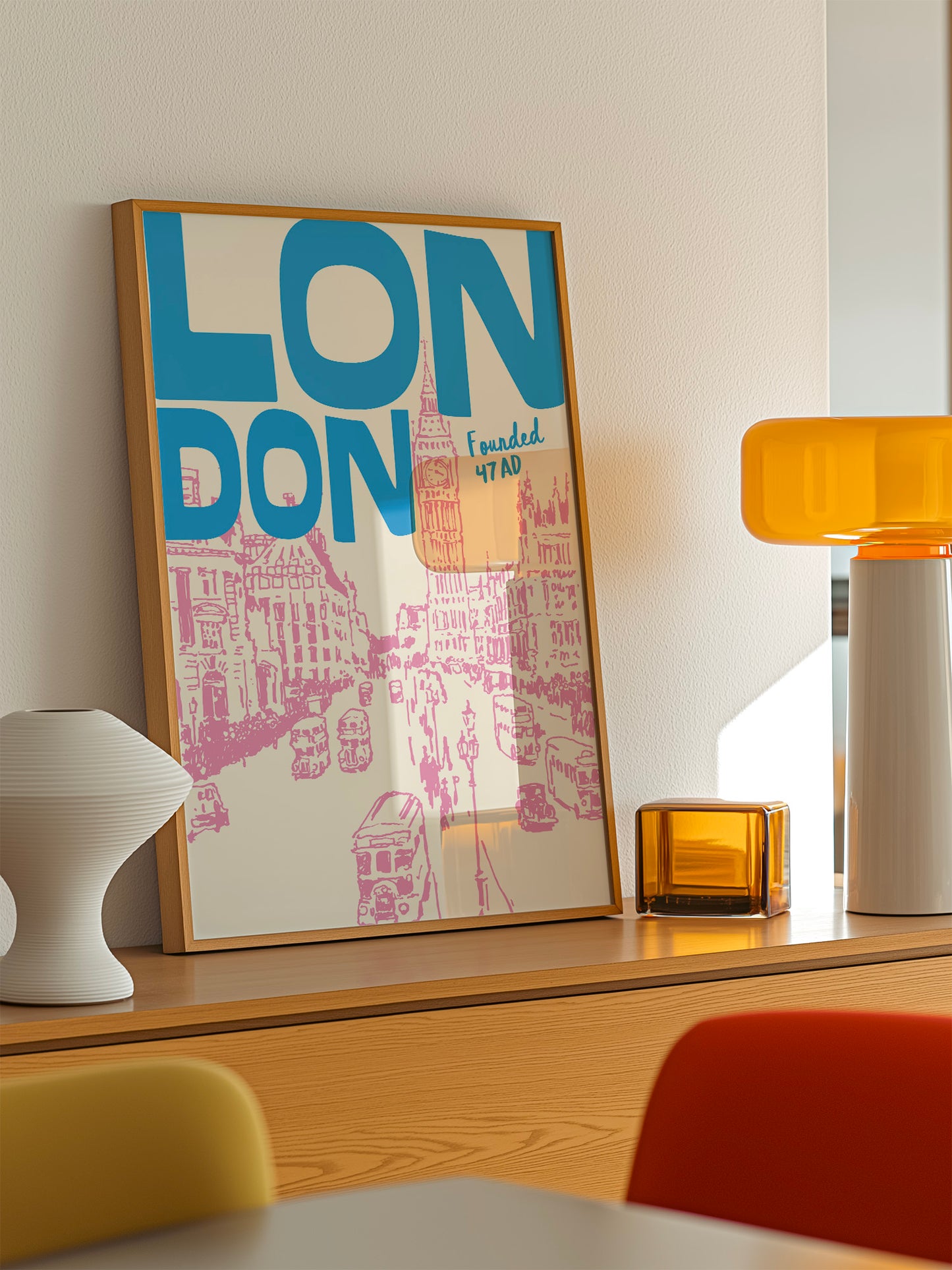 Retro London Print, Pink And Blue | Download