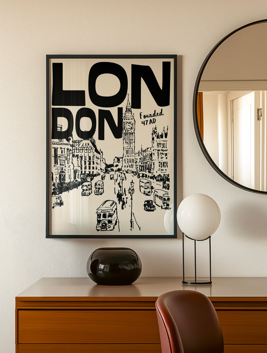 Retro London Travel Poster | Black And Cream