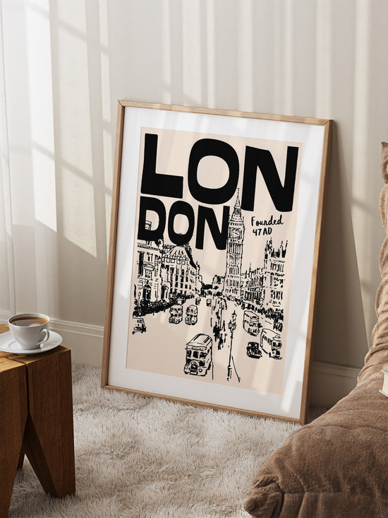 Retro London Travel Poster | Black And Cream
