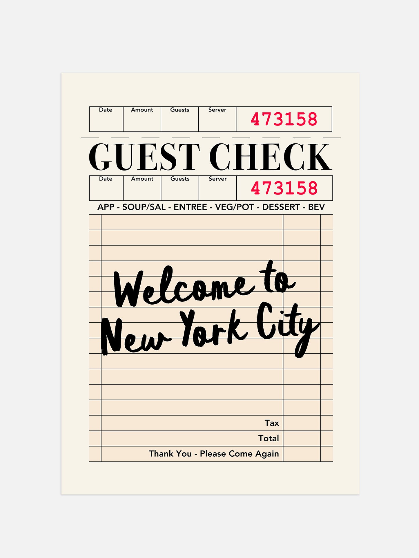 Retro Guest Check Print | Digital Download