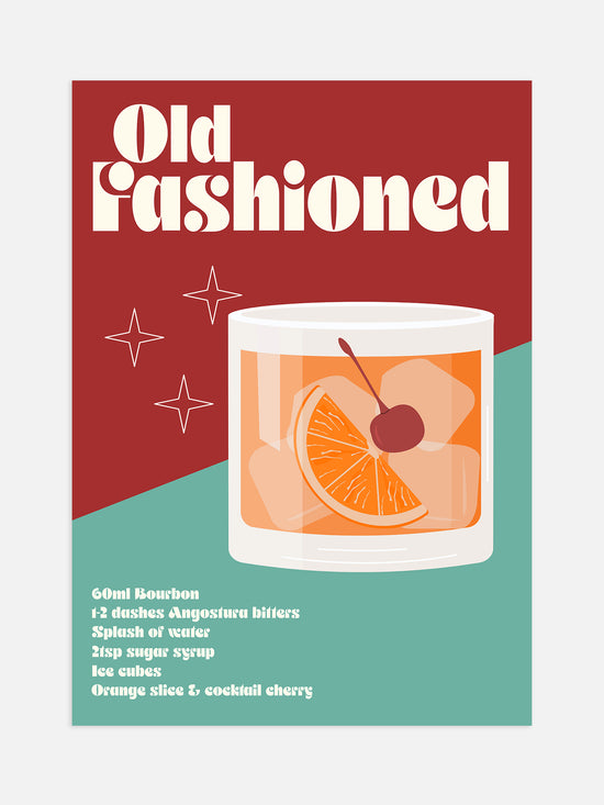 Retro Old Fashioned Cocktail Poster