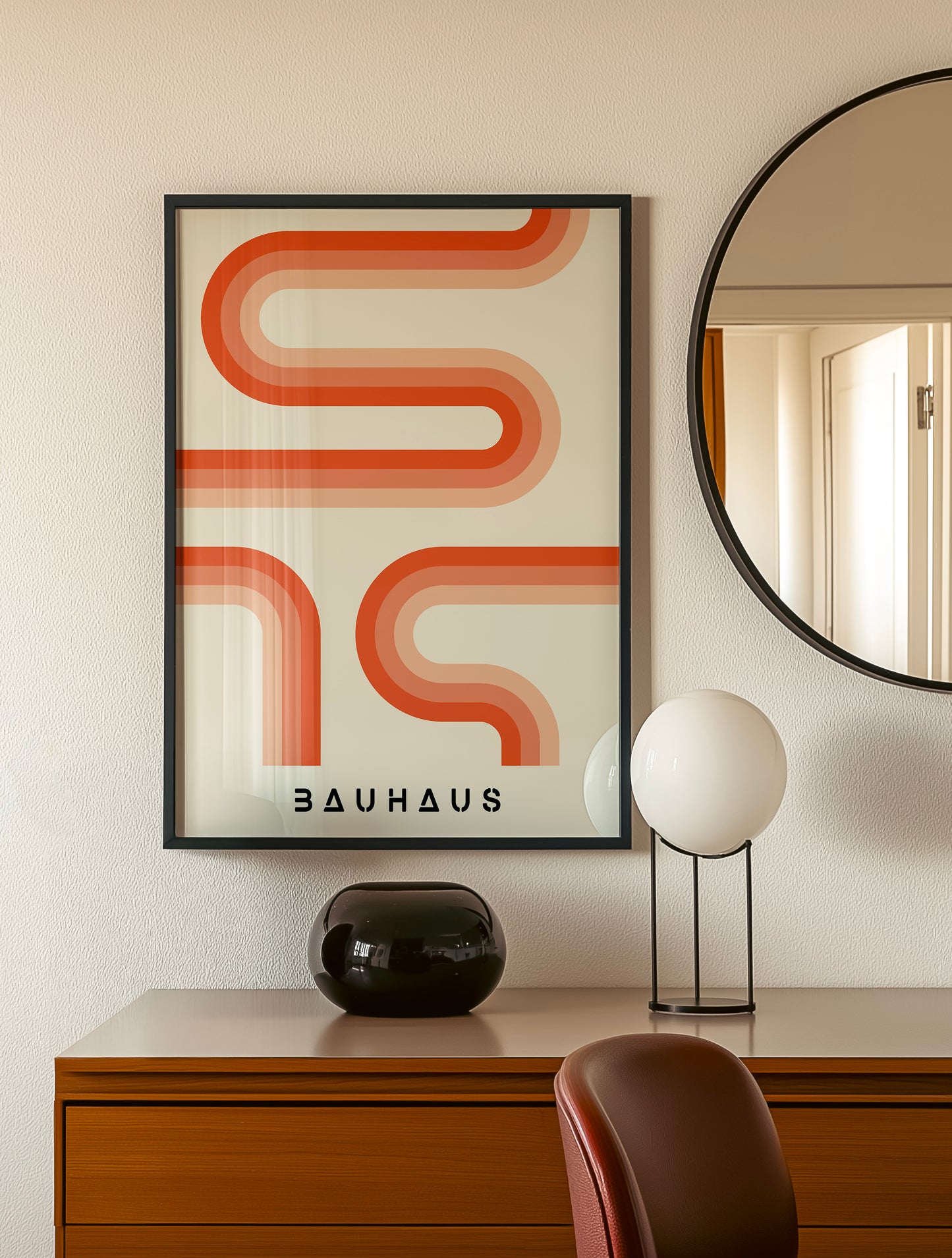 Gradient Orange Stripes Bauhaus Wall Art Poster | Unframed Print
