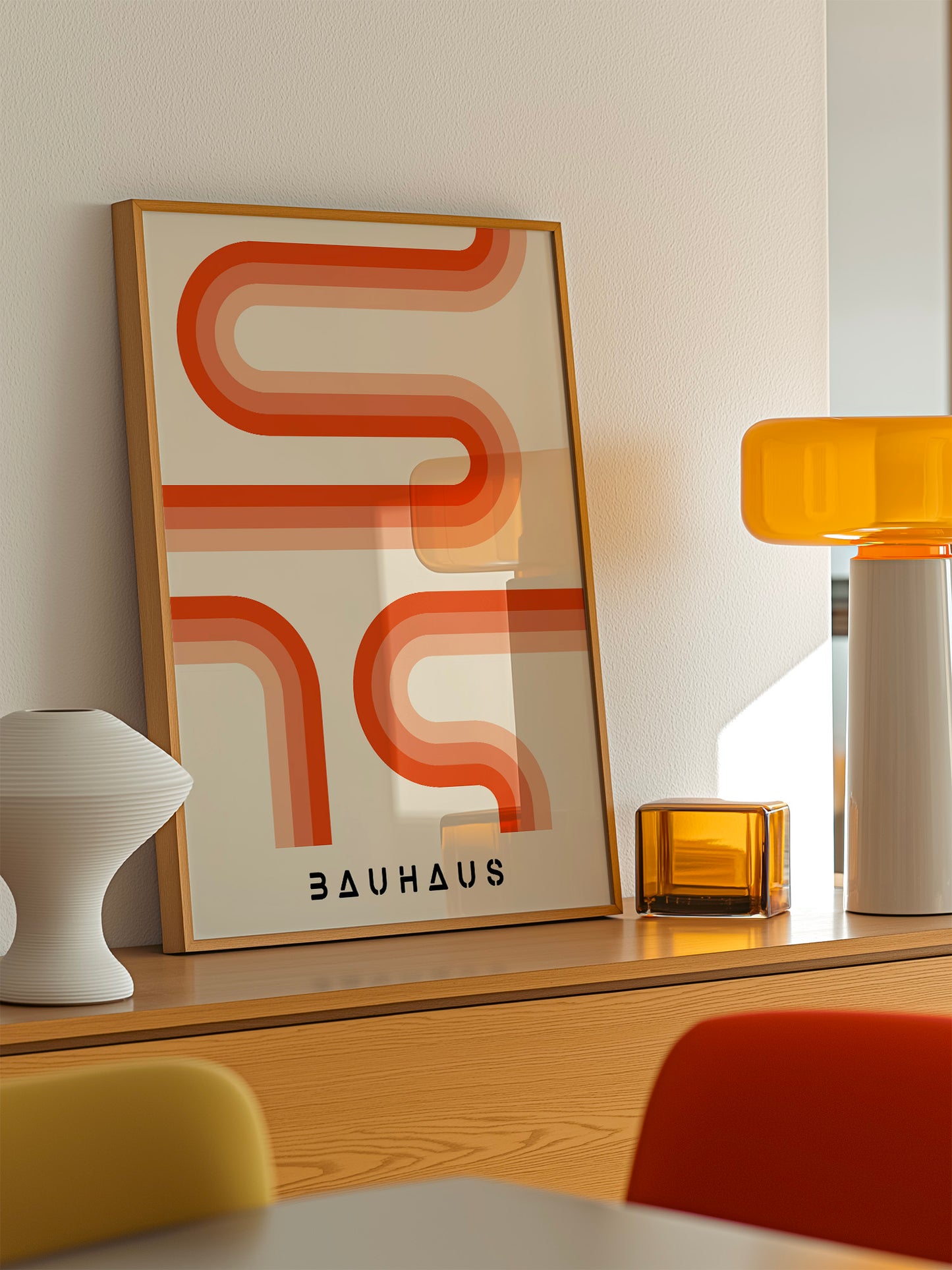 Gradient Orange Stripes Bauhaus Wall Art Poster | Unframed Print