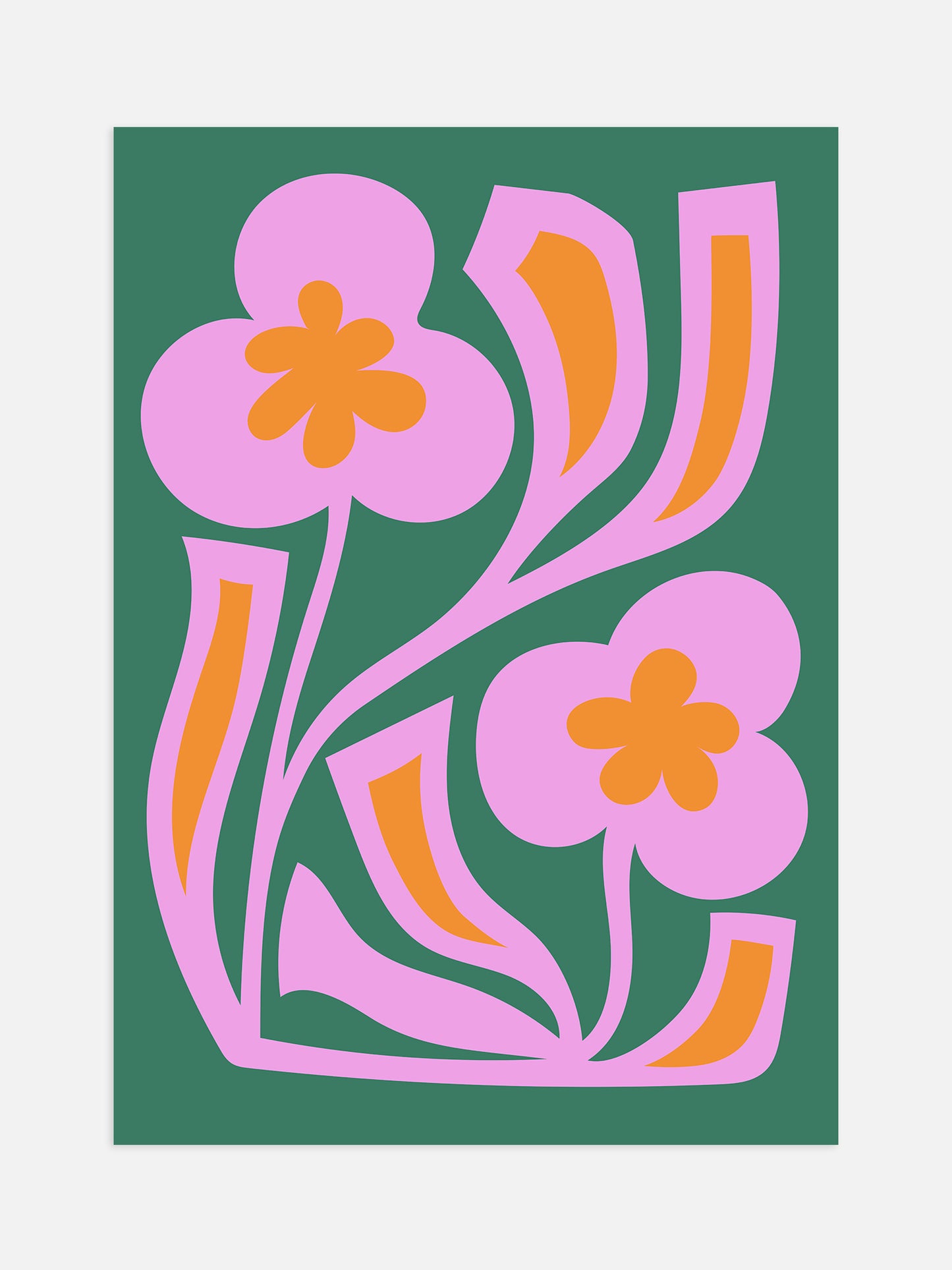 Retro Pink And Green Flower Poster