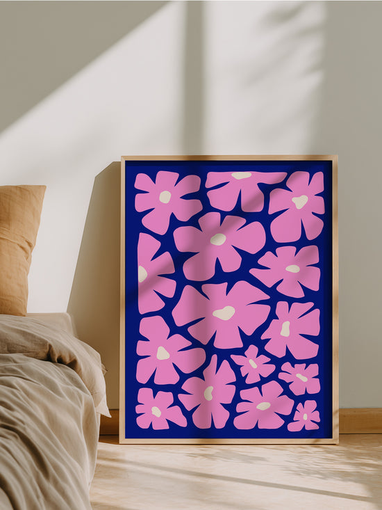 Retro Pink Floral Art Print