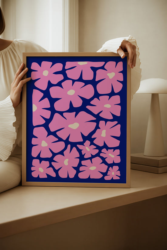 Retro Pink Floral Art Print