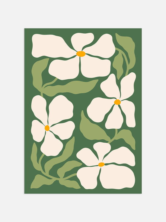 Green And Cream Flowers Print | Download