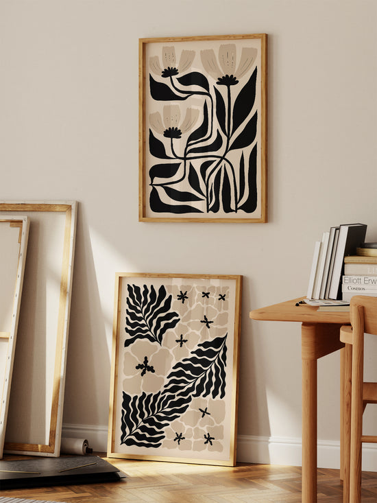 Beige And Black Abstract Flowers Set