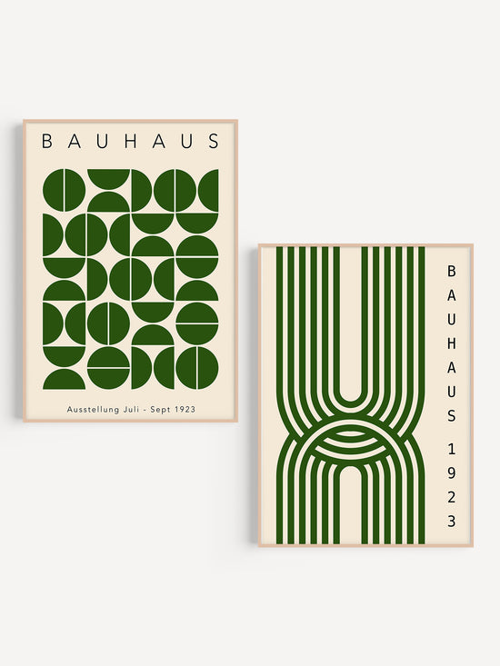 Set Of 2 Green Geometric Bauhaus Prints