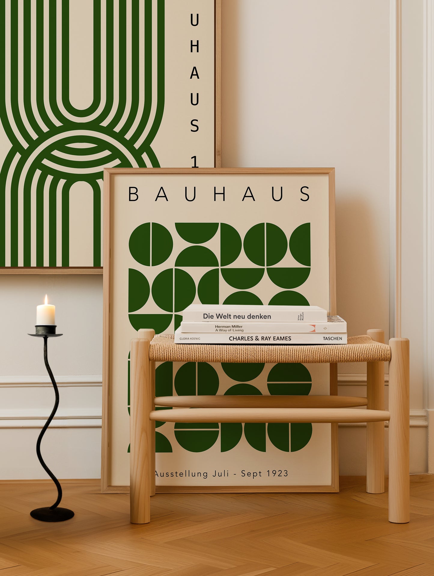 Set Of 2 Green Geometric Bauhaus Prints