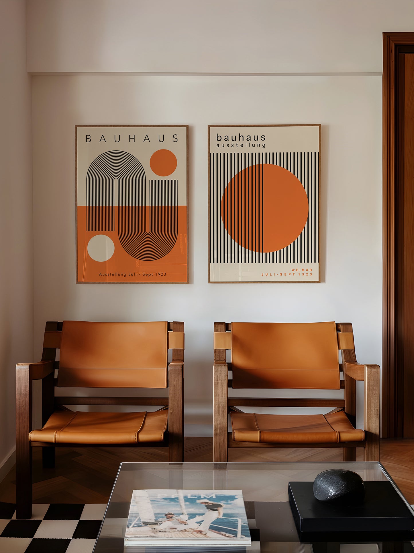Set Of 2 Orange Bauhaus Prints