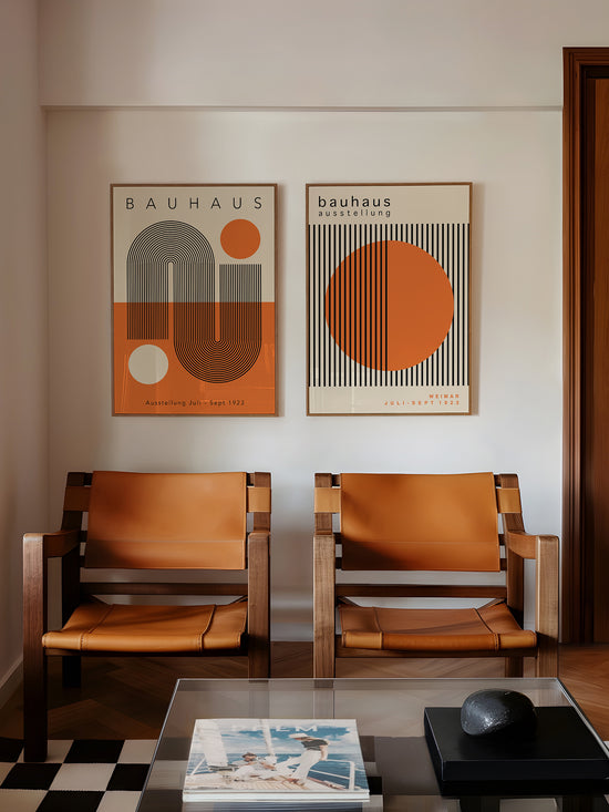 Set Of 2 Orange Bauhaus Prints