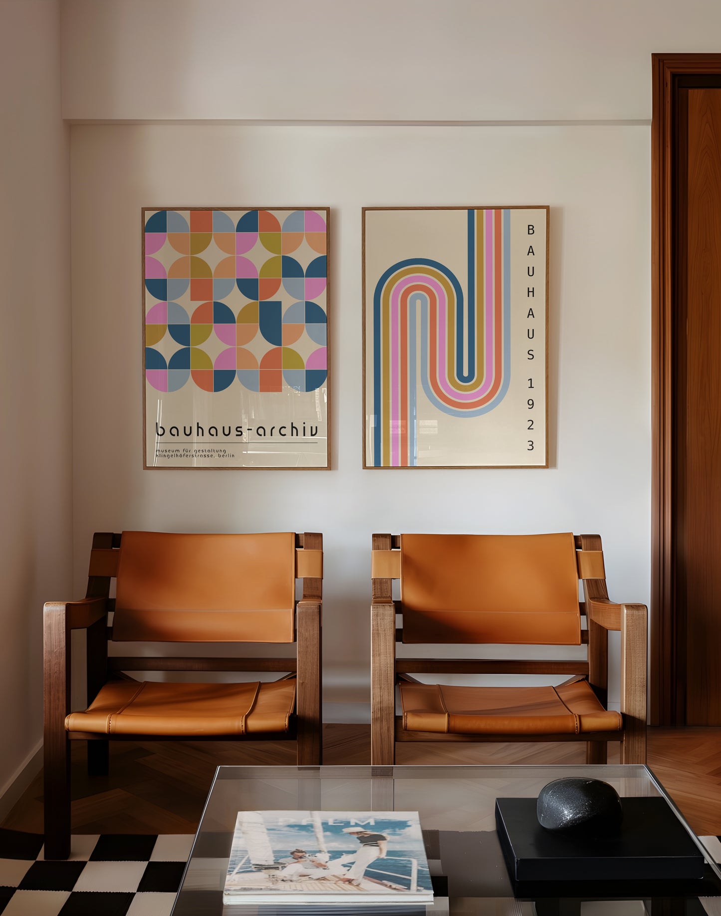 Set Of 2 Geometric Bauhaus Poster | Unframed Pastel Wall Art