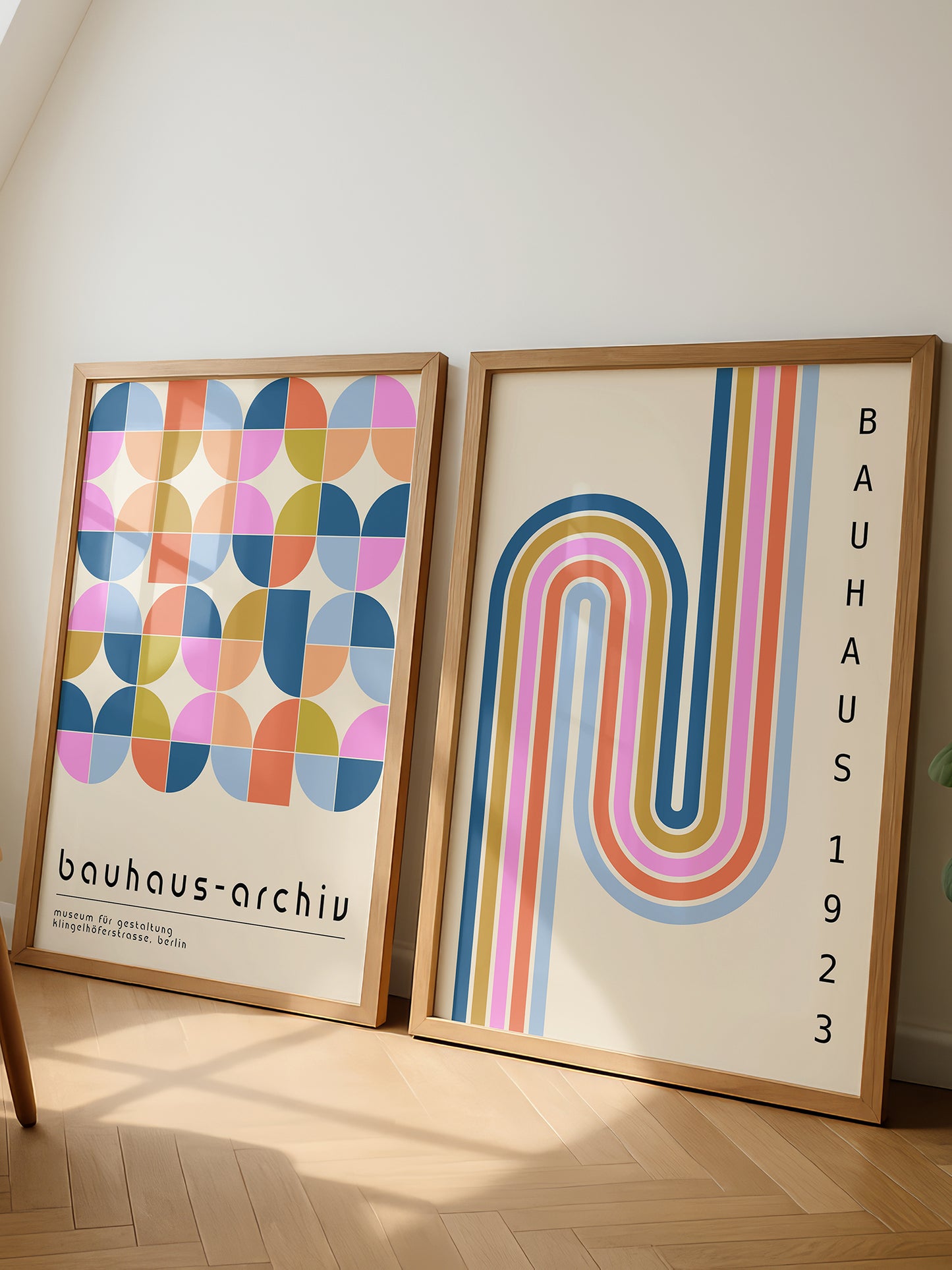 Set Of 2 Geometric Bauhaus Poster | Unframed Pastel Wall Art