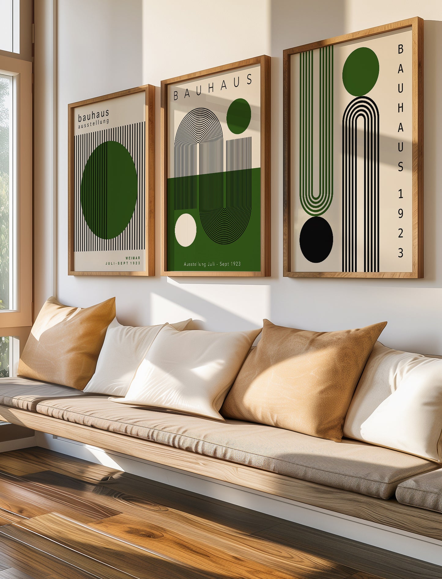 Set Of 3 Green Geometric Bauhaus Prints