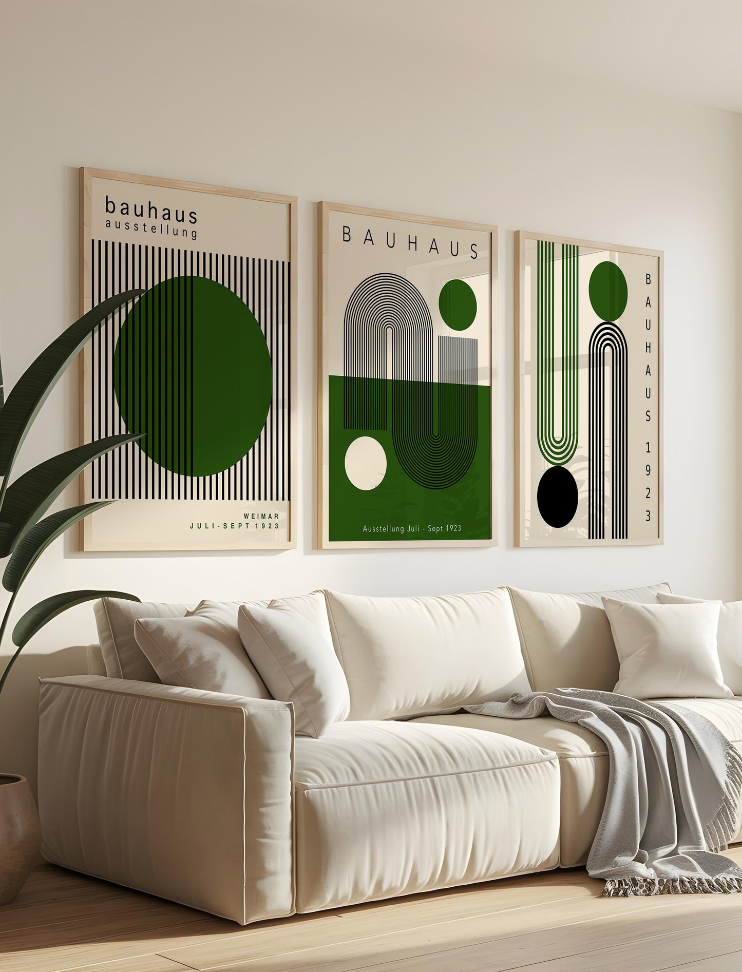 Set Of 3 Green Geometric Bauhaus Prints
