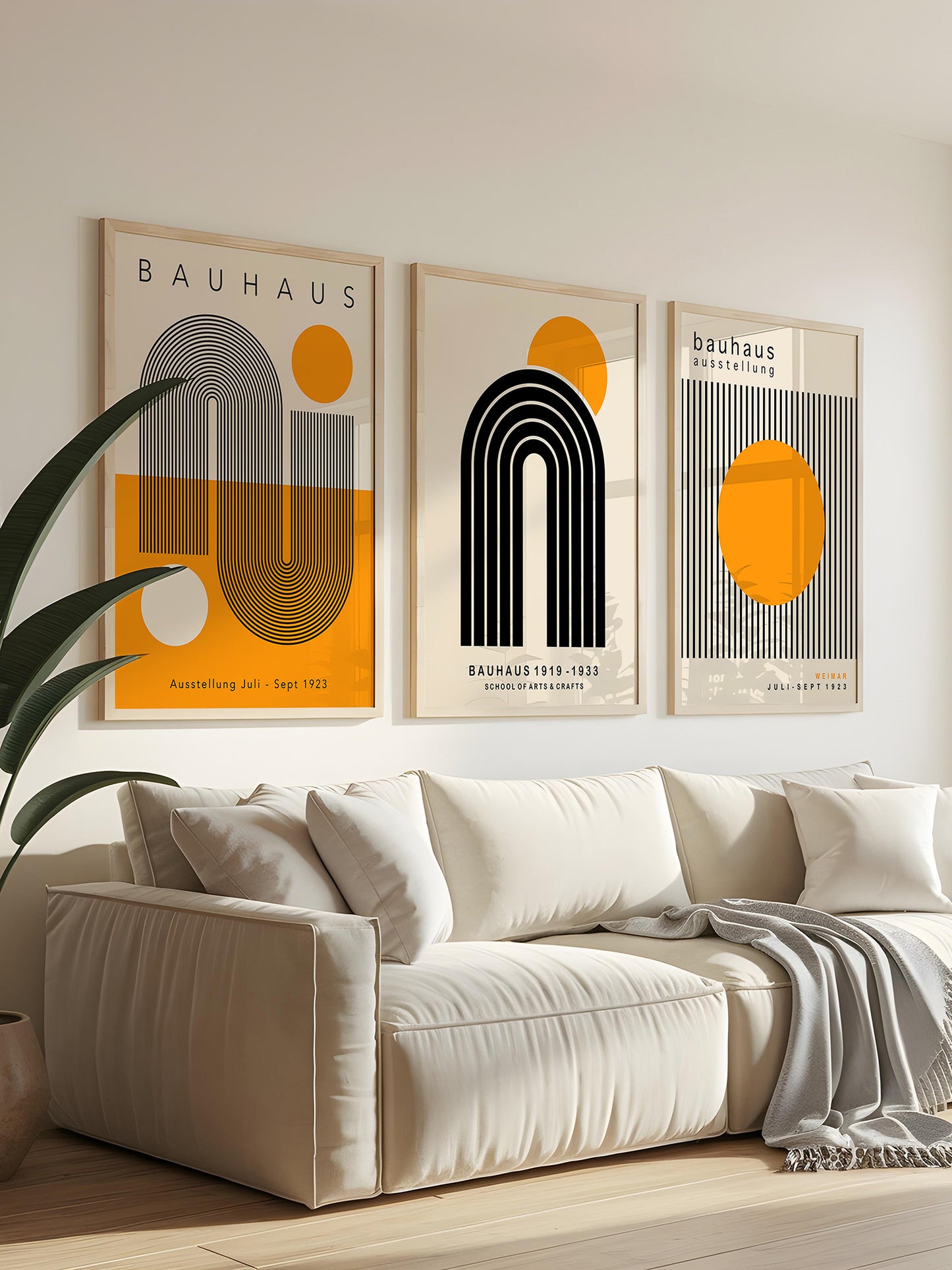 Set Of 3 Yellow Bauhaus Prints