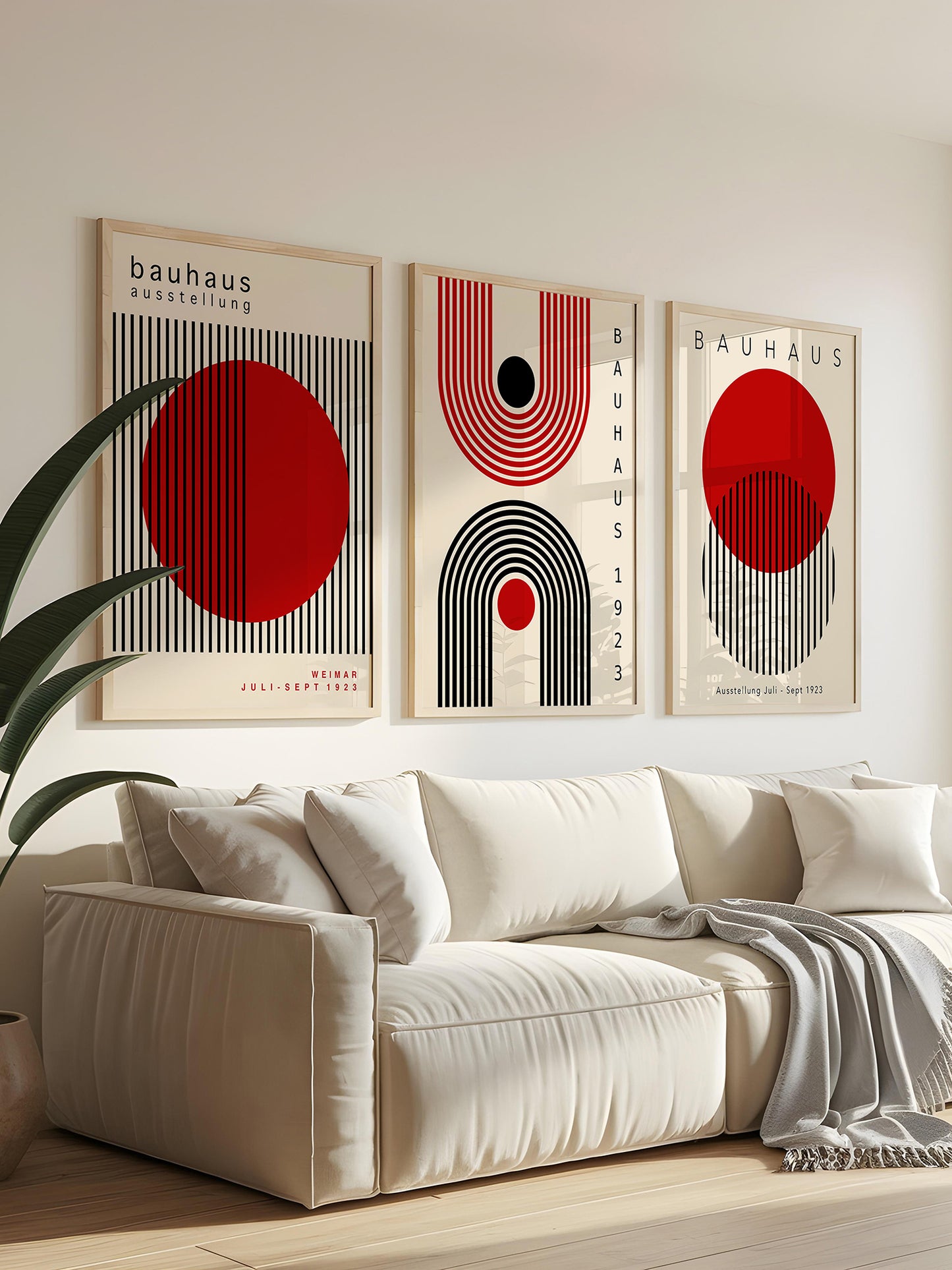 Set Of 3 Red Bauhaus Prints | Unframed Mid Century Modern Decor