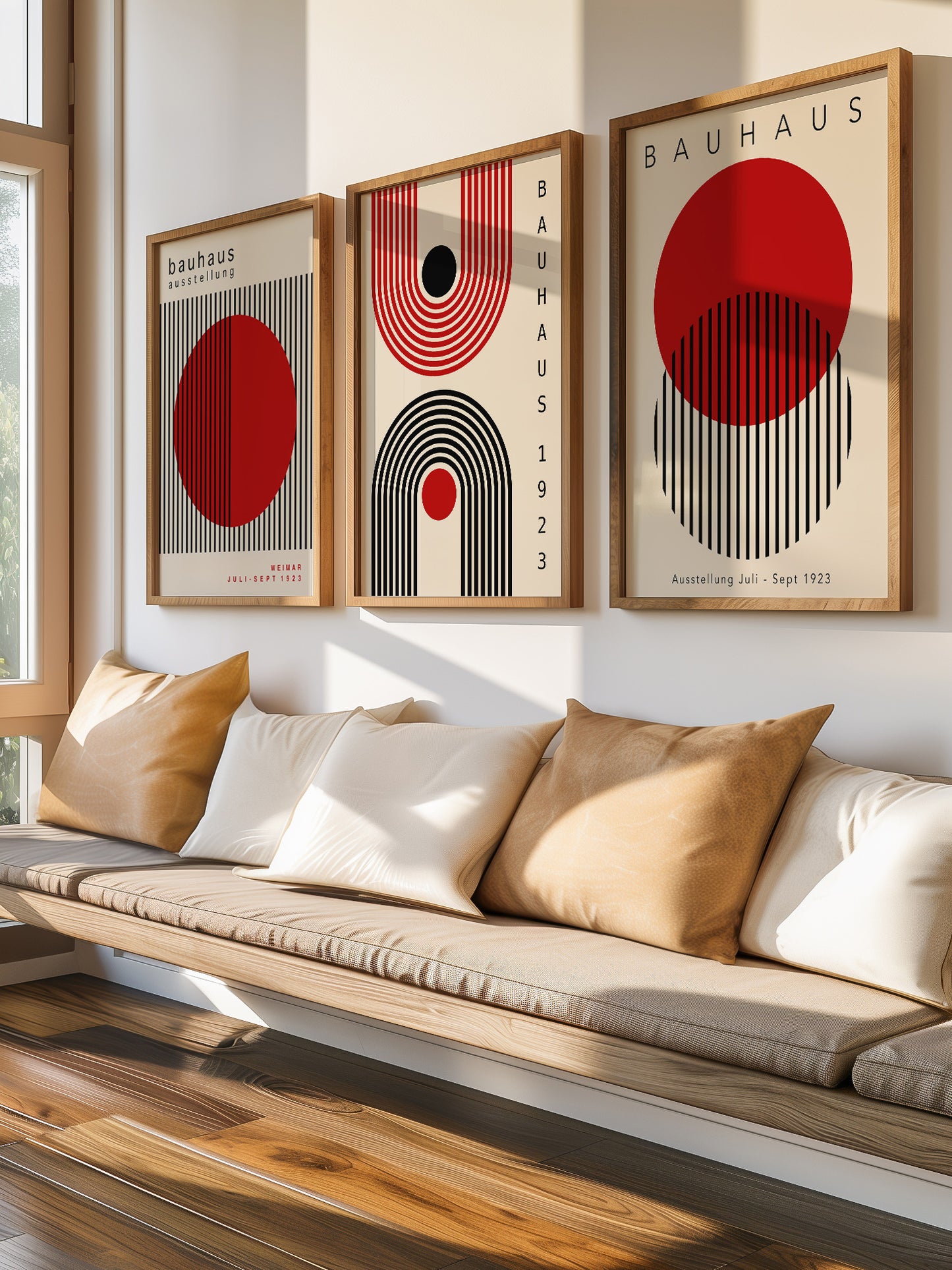 Set Of 3 Red Bauhaus Prints | Unframed Mid Century Modern Decor