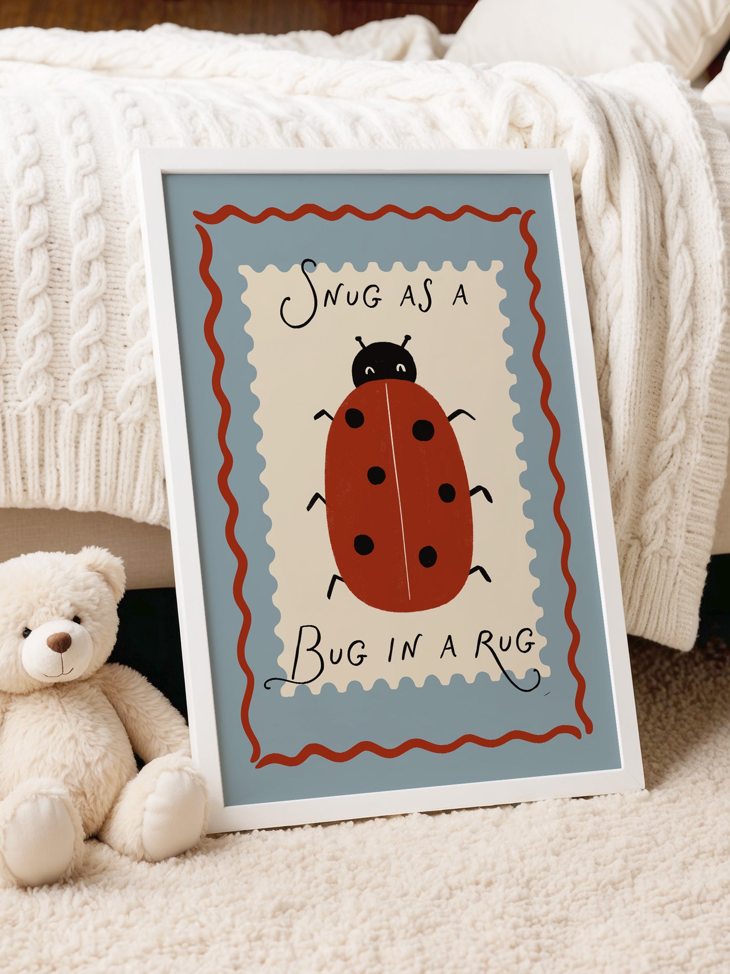 Snug As A Bug In A Rug Print | Blue