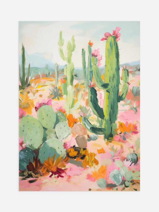 Pink And Sage Cactus Art Print