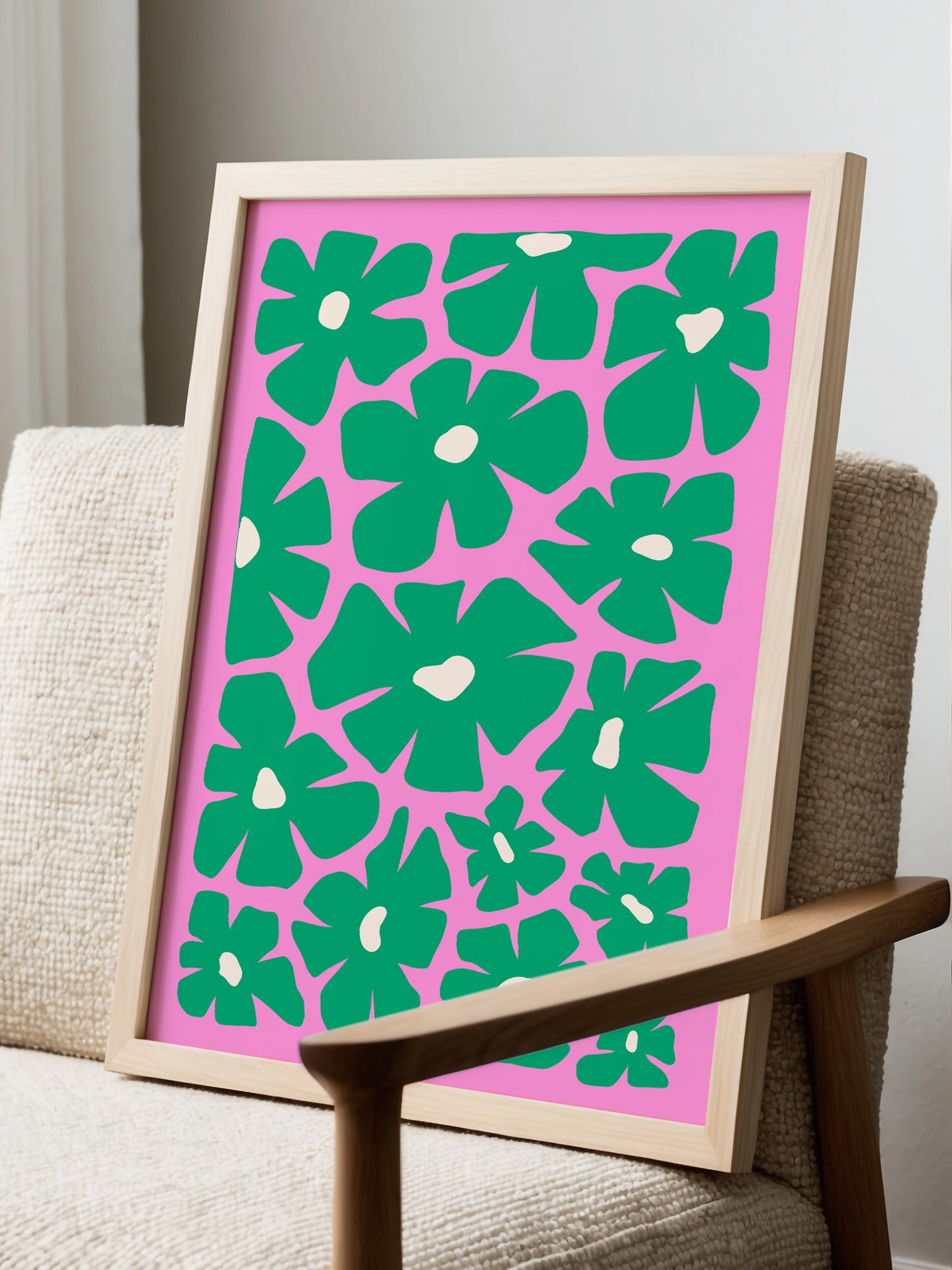 Retro Green And Pink Floral Art Print
